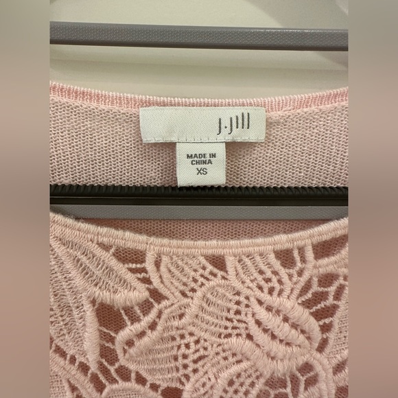 J. Jill XS Blush Pink Linen Blend Embroidered Collar Chest Lightweight Sweater - Picture 12 of 15